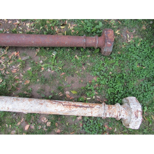 704 - A set of four weathered heavy gauge cast iron architectural columns with octagonal caps and bases, 2... 