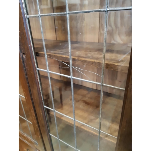 3096 - An Edwardian oak library bookcase enclosed by two leaded light doors over two panelled doors 100 cm ... 