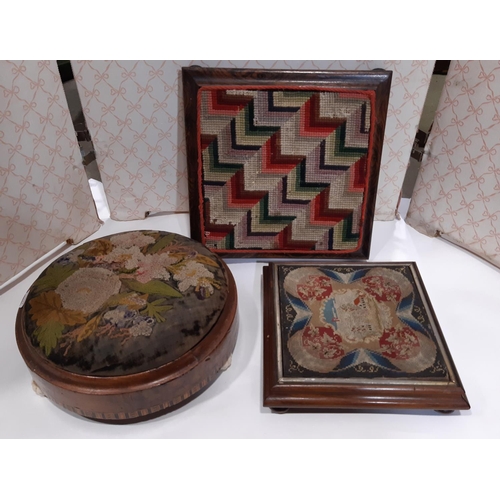 3131 - Three Victorian footstools all with hand worked tops