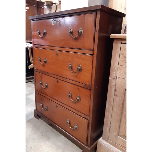 3132 - A shallow mahogany chest of three long drawers, the top drawer fitted as a secretaire 75 cm wide x 3... 