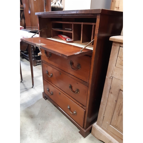 3132 - A shallow mahogany chest of three long drawers, the top drawer fitted as a secretaire 75 cm wide x 3... 