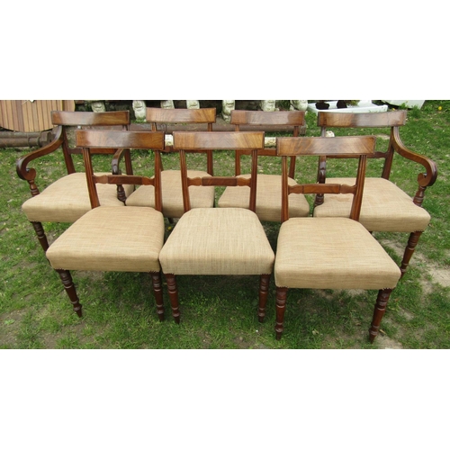 3528 - A set of eight Regency mahogany bar back dining chairs, with upholstered seats