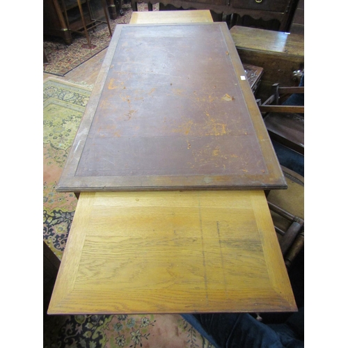 3537 - A late 19th century pale mahogany pedestal writing desk, each pedestal fitted with three deep drawer... 