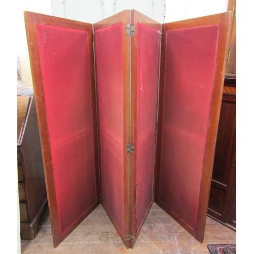 3538 - A simple 19th century mahogany fourfold room divider with fabric panels, each panel approx 160cm hig... 