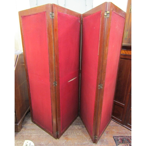 3538 - A simple 19th century mahogany fourfold room divider with fabric panels, each panel approx 160cm hig... 