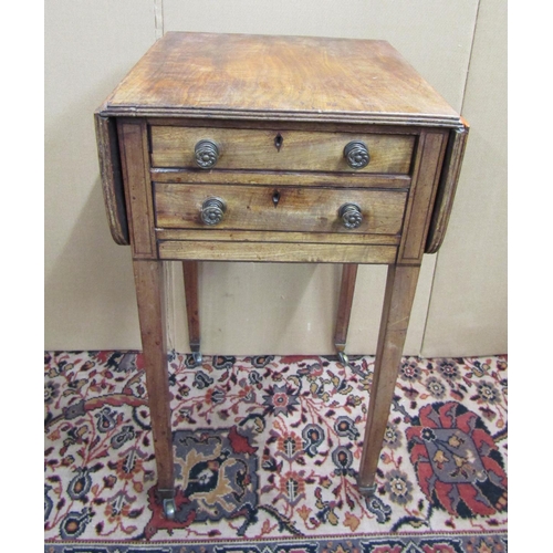 3545 - A Regency mahogany ladies drop leaf sewing table fitted with two frieze drawers on square tapered le... 