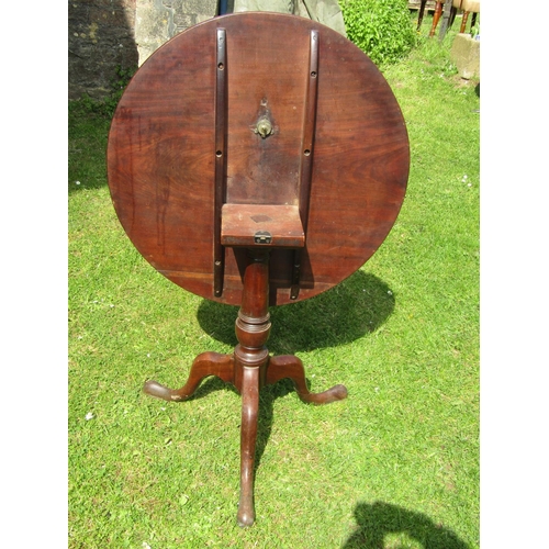 3556 - A Georgian mahogany snaptop table, the circular top 77cm diameter, raised on a tapering column and t... 