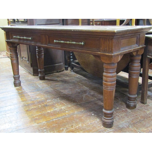 3560 - A Victorian oak hall or side table by Howard & Sons Berners Street, two frieze drawers, raised on fo... 