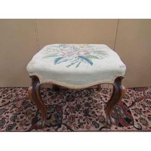 3563 - 19th century cabriole leg stool with hand worked tapestry top