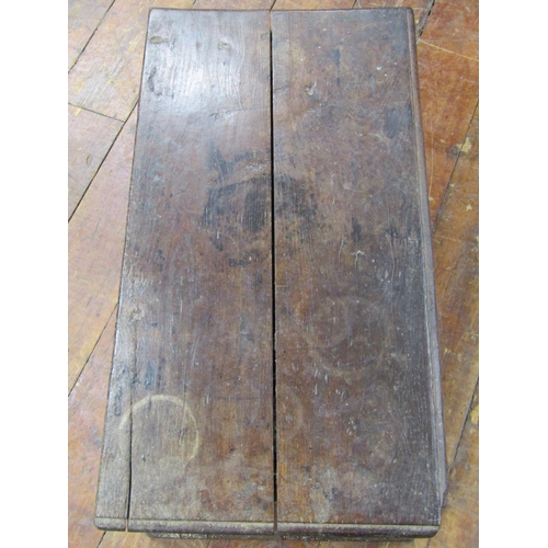 3568 - 18th century oak box with steel lock plate and hasp and simple scratch decorated detail, 91cm wide