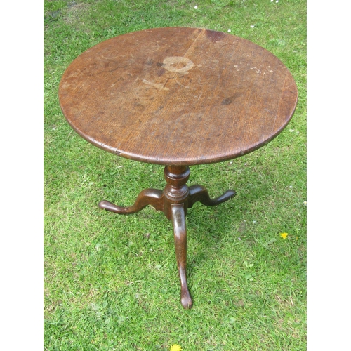 3576 - A Georgian oak country made snaptop occasional table on a vase shaped pillar and tripod base, 61 cm ... 