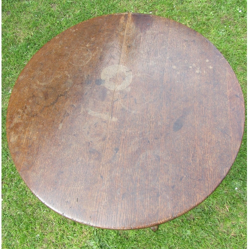 3576 - A Georgian oak country made snaptop occasional table on a vase shaped pillar and tripod base, 61 cm ... 