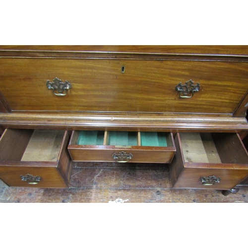 3581 - A Georgian mahogany chest on stand, the chest of three long and two short graduated drawers beneath ... 