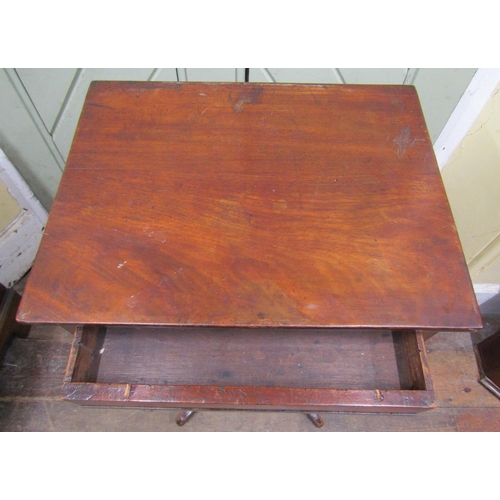 3595 - Simple 19th century mahogany side/lamp table with shallow frieze drawer, turned pillar, quadruped ba... 