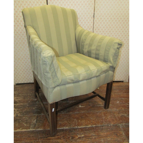 3613 - A Georgian style mahogany fireside/library chair with serpentine and moulded forelegs, re-upholstere... 