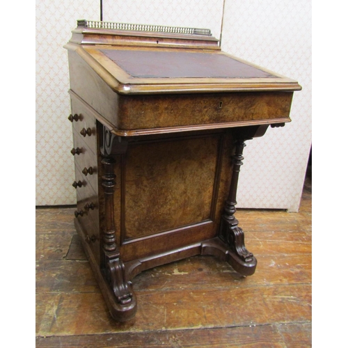 3614 - A Victorian walnut and figured walnut davenport maple and sycamore lined with raised stationery box ... 