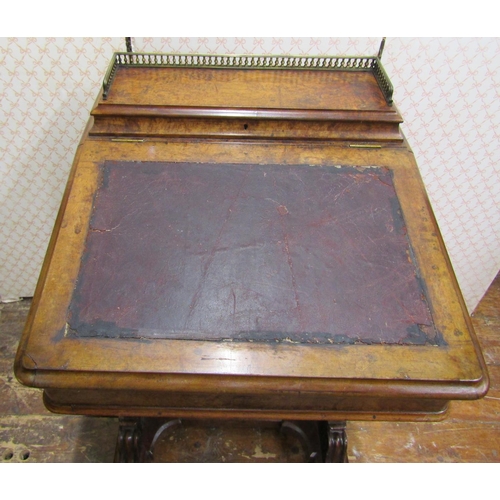 3614 - A Victorian walnut and figured walnut davenport maple and sycamore lined with raised stationery box ... 