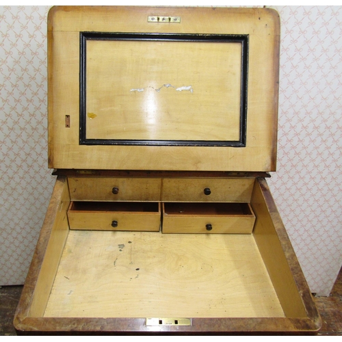 3614 - A Victorian walnut and figured walnut davenport maple and sycamore lined with raised stationery box ... 