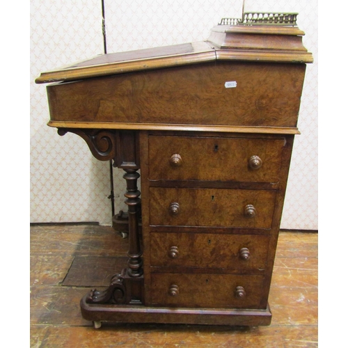 3614 - A Victorian walnut and figured walnut davenport maple and sycamore lined with raised stationery box ... 