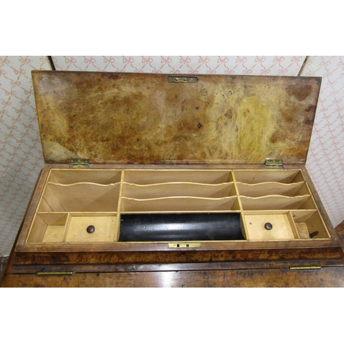 3614 - A Victorian walnut and figured walnut davenport maple and sycamore lined with raised stationery box ... 