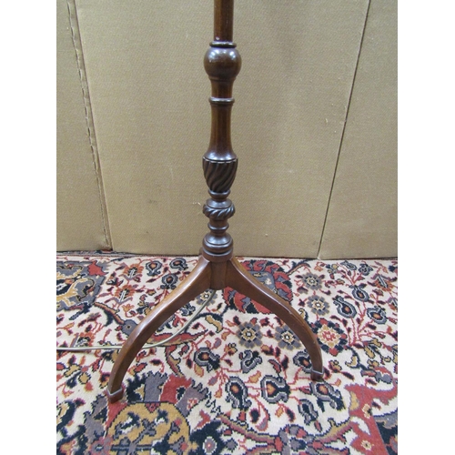 3622 - A simple Georgian mahogany pole screen stand on tripod supports, re-commissioned as a lamp standard