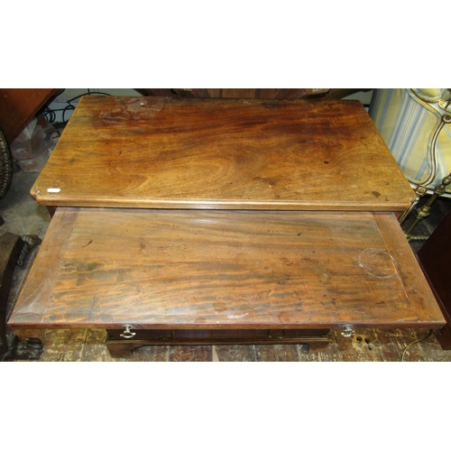 3623 - A small Georgian mahogany chest of four long graduated drawers with brush slide on bracket supports,... 