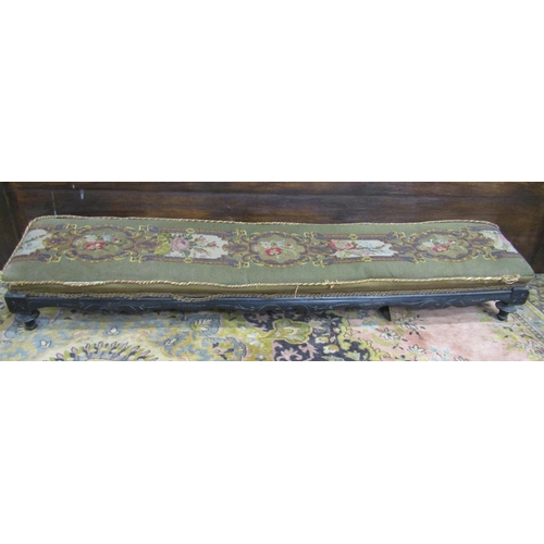 3633 - A Victorian ebonised hearth or foot stool with carved show wood frame, original hand worked tapestry... 