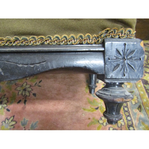 3633 - A Victorian ebonised hearth or foot stool with carved show wood frame, original hand worked tapestry... 