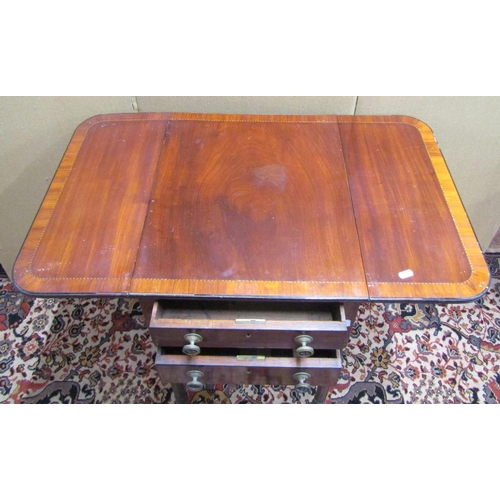 3604 - A Georgian mahogany ladies drop leaf sewing/work table with crossbanded and string inlaid detail ove... 