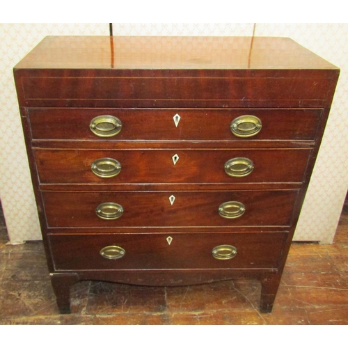 3615 - Early 19th century country made mahogany and pine caddy top chest of four long drawers with kite sha... 