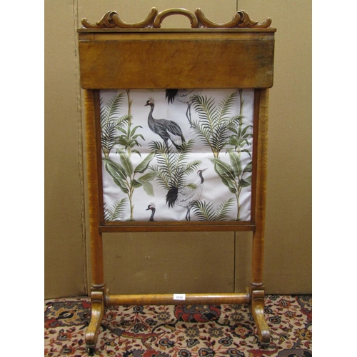 3530 - 19th century maple framed firescreen of adjustable height, with folding shelf on shaped supports, 25... 