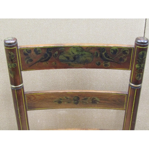 3534 - A single regency period cottage chair with ladder back in pine, with rush seat and floral painted de... 