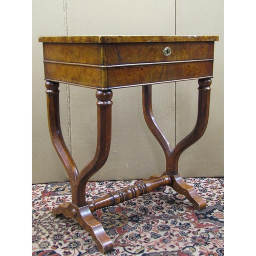 3585 - Early 19th century pollard elm ladies sewing table with rising lid over a segmented interior enclosi... 