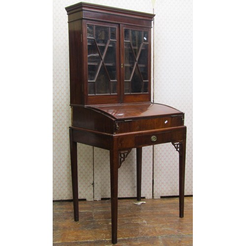 3557 - A 19th century mahogany ladies writing bureau, the fall flap over a frieze drawer with simply fitted... 