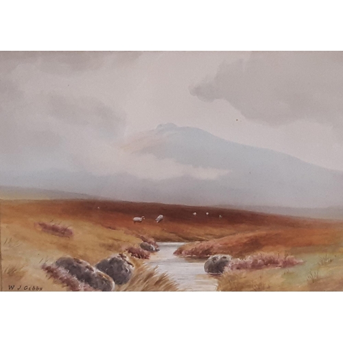 1104 - W. J. Gibbs - Two Moorland Scenes, watercolour on paper, both signed below, 18 x 26 cm, framed as a ... 