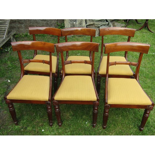 3527A - A set of six 19th century mahogany bar back dining chairs with drop in seats and reeded forelegs