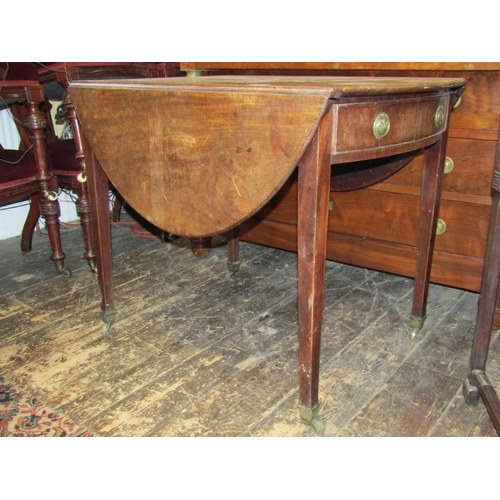 3630 - Georgian mahogany Pembroke table of wide proportions raised on four square taper legs with brass cup... 