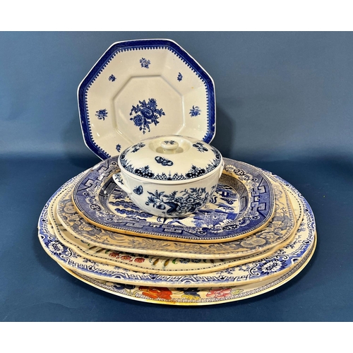 1110 - A Carlton ware salad bowl with silver plated rim and handles, several 19th century and later meat pl... 