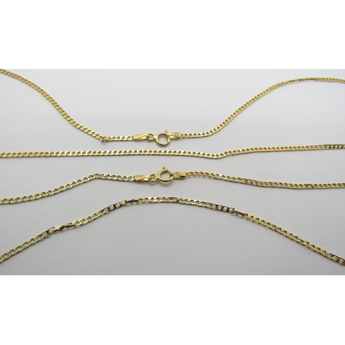 1234 - Two similar Italian 9ct flat link chain necklaces, 4.3g total