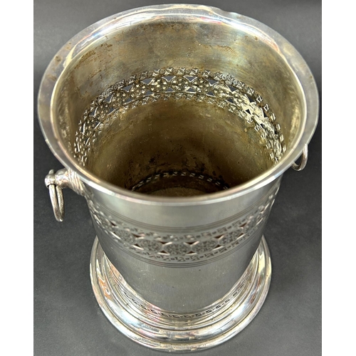 1192 - A silver wine cooler with filigree detail and ring handles, Sheffield 1922, makers Roberts & Belk li... 