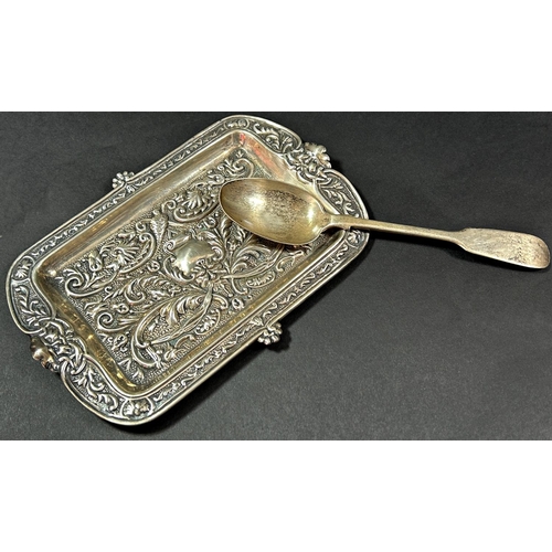 1199 - A silver pen tray decorated with green man masks, Birmingham 1902, maker Henry Charles Freeman and a... 