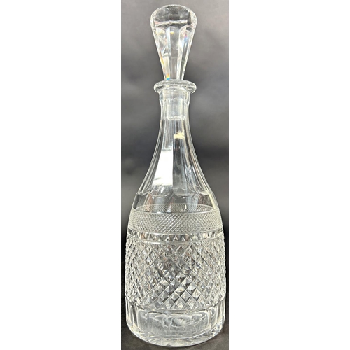 1126 - An Edwardian style cut glass decanter with six matching brandy goblets, and salt and pepper pots wit... 