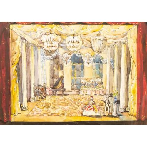 87 - Ekaterina Mikhailovsky (1892-1980) - Three stage designs to include: A Grand Interior, watercolour a... 