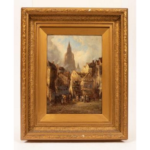 89 - Alfred Montague (1832-c.1883) - Pair of Continental Street Scenes, oil on board, both signed and dat... 