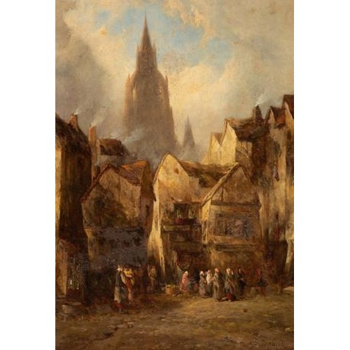 89 - Alfred Montague (1832-c.1883) - Pair of Continental Street Scenes, oil on board, both signed and dat... 