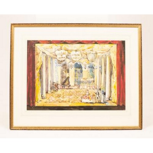 87 - Ekaterina Mikhailovsky (1892-1980) - Three stage designs to include: A Grand Interior, watercolour a... 