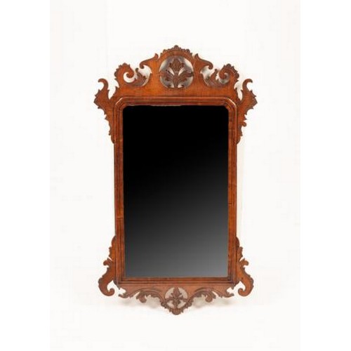 2740 - A George III fret carved wall mirror, 78cm high, 45cm wide