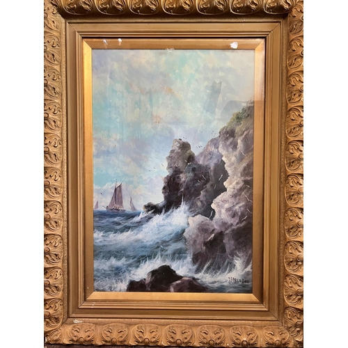 28 - J. Ferguson (20th Century) - Pair of maritime coastal scenes with waves crashing against the rocks, ... 