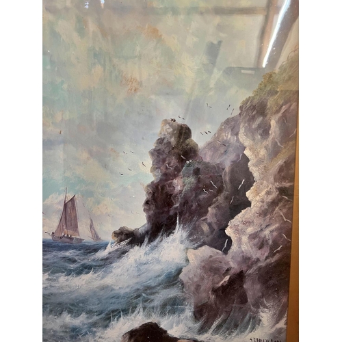 28 - J. Ferguson (20th Century) - Pair of maritime coastal scenes with waves crashing against the rocks, ... 