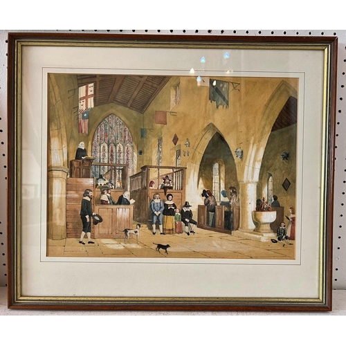 7 - Three Watercolours of Mansion Interiors to Include: Two After Joseph Nash - 'Chapel at Haddon Hall, ... 